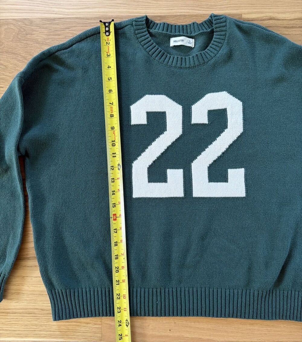 Women's Hollister Green White Sweater 22 XL Preppy University Casual Y2K Style - Picture 11 of 12